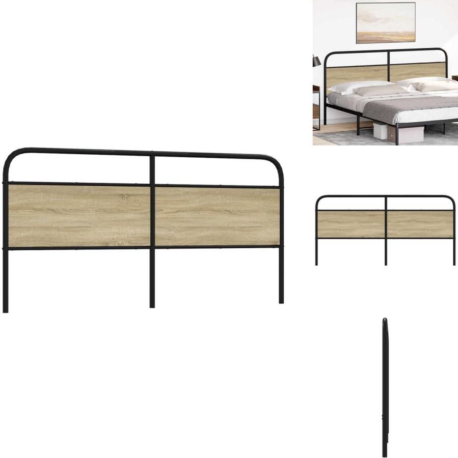 VidaXL Bed Hoofdbord Bedhoofdbord Hoofdbord Bed Hoofdeinde Bed Hoofdbord 180 cm staal en bewerkt hout sonoma eikenkleurig