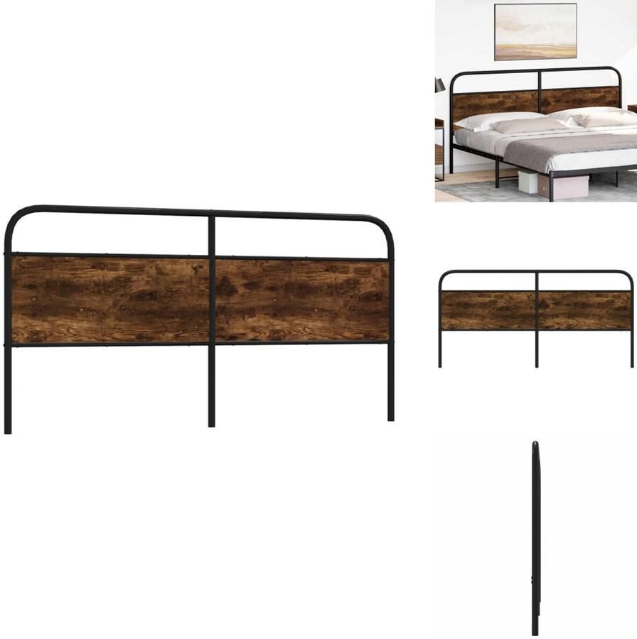 VidaXL Bed Hoofdbord Bedhoofdbord Hoofdbord Bed Hoofdeinde Bed Hoofdbord 180 cm staal en bewerkt hout gerookt eikenkleurig