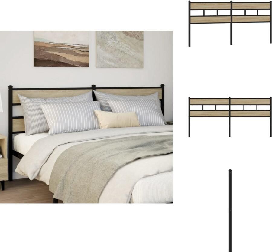 VidaXL Bed Hoofdbord Bedhoofdbord Hoofdbord Bed Hoofdeinde Bed Hoofdbord 193 cm ijzer en bewerkt hout sonoma eikenkleurig