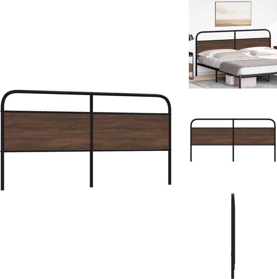 VidaXL Bed Hoofdbord Bedhoofdbord Hoofdbord Bed Hoofdeinde Bed Hoofdbord 200 cm bewerkt hout en staal bruin eikenkleurig