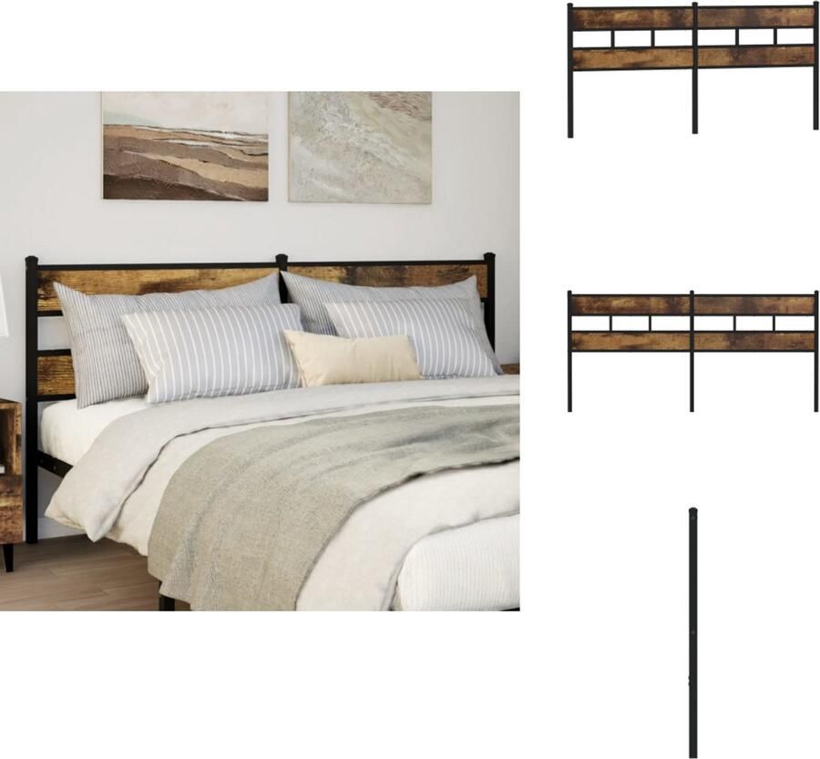 VidaXL Bed Hoofdbord Bedhoofdbord Hoofdbord Bed Hoofdeinde Bed Hoofdbord 200 cm ijzer en bewerkt hout gerookt eikenkleurig