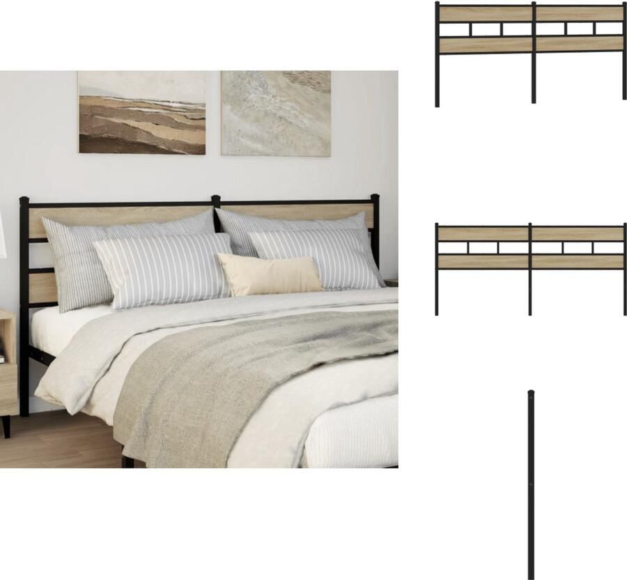 VidaXL Bed Hoofdbord Bedhoofdbord Hoofdbord Bed Hoofdeinde Bed Hoofdbord 200 cm ijzer en bewerkt hout sonoma eikenkleurig
