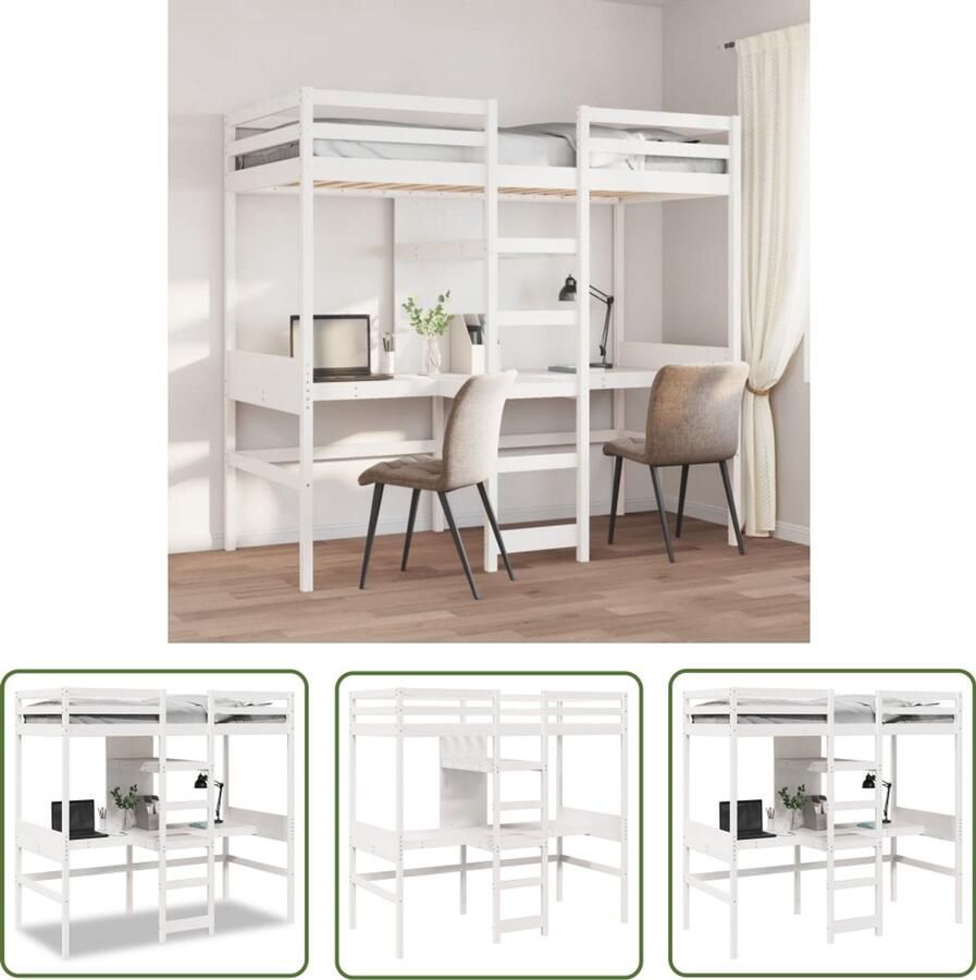 VidaXL Bed Hoogslaper zonder matras massief grenenhout wit 80x200 cm Kinderkamer Tweepersoon Houten Bed