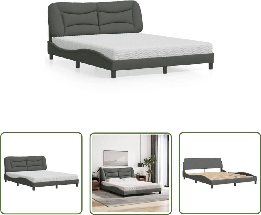 VidaXL Bed Kopen Slaapcomfort Bed met matras Hvar stof donkergrijs 160x200 cm Boxspring Dubbel Bed Donkere Kleuren