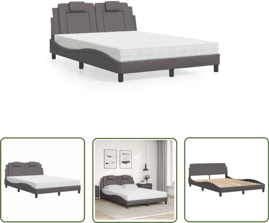 VidaXL Bed Kopen Slaapcomfort Bed Viana met matras kunstleer grijs 120x200 cm Boxspring Tweepersoonsbed Design Bed