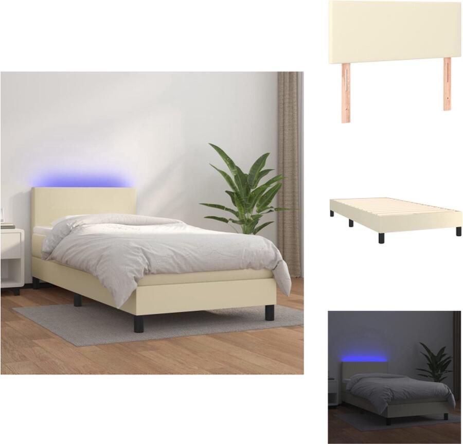 VidaXL Bed Crème Kunstleer 203 x 100 x 78 88 cm Verstelbaar hoofdbord LED-verlichting Pocketvering matras Huidvriendelijk topmatras Bed - Foto 4