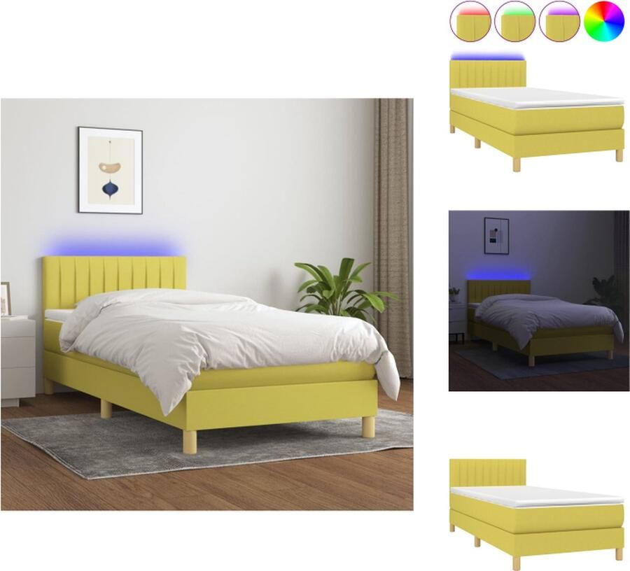 VidaXL Bed Led Strip Groen Stof 203x100x78 88 cm Pocketvering Matras 100x200x20 cm Topmatras 100x200x5 cm Bed - Foto 2