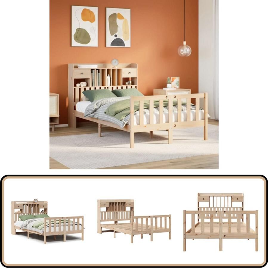 VidaXL Bed met boekenkast 120x190 cm grenenhout Bed Frame Massief Hout Bed Boekenkast Bed Tweepersoons Bed Hoofdbord Met Kast Vintage Bed Landelijk Bed Moderne Slaapkamer Compact Bed Stapelbare Kasten