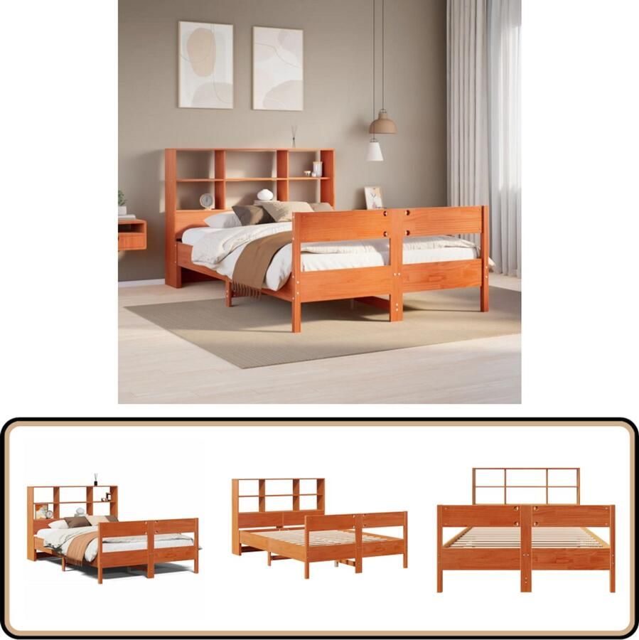 VidaXL Bed met Boekenkast 140x200 cm Grenenhout Slaapbank Houten Bed Tweepersoonsbed Bibliotheekbed Stapelbare Bed