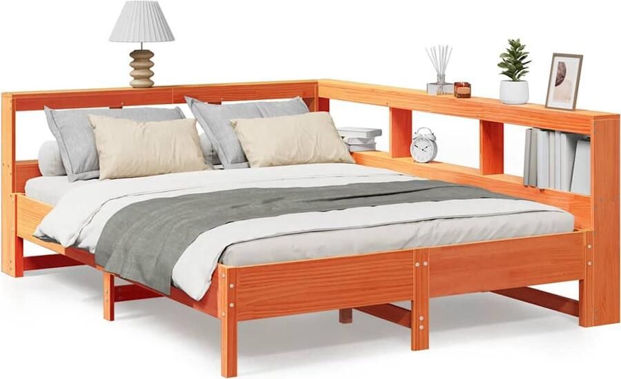 VidaXL Bed met boekenkast 150x200 cm wasbruin Bed Frame Houten Bed Tweepersoonsbed Slaapkamersuite Boekenplank Bed Compact Bed Design Bed Rustieke Meubels Vintage Bed Modern Bed Stapelbare Bed - Foto 2