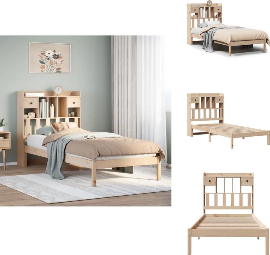 VidaXL Bed Met Boekenkast Bedden Met Boekenkast Bed Eenpersoonsbed Bed met boekenkast zonder matras massief grenenhout 90x200 cm