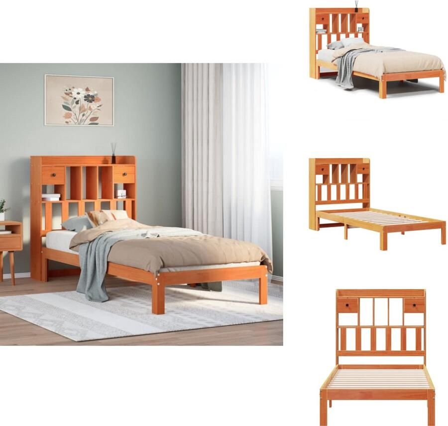 VidaXL Bed Met Boekenkast Bedden Met Boekenkast Bed Eenpersoonsbed Bed met boekenkast zonder matras grenenhout wasbruin 100x200 cm