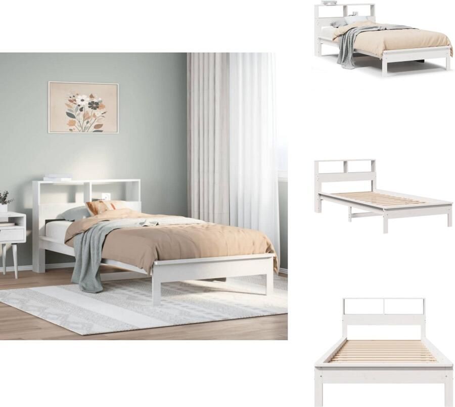VidaXL Bed Met Boekenkast Bedden Met Boekenkast Bed Eenpersoonsbed Bed met boekenkast zonder matras grenenhout wit 75x190 cm