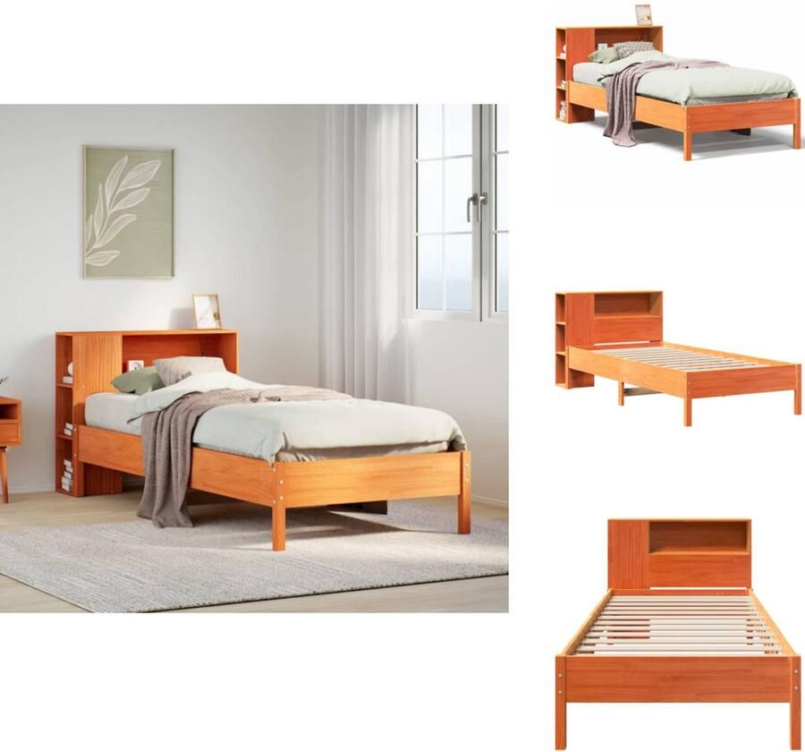 VidaXL Bed Met Boekenkast Bedden Met Boekenkast Bed Eenpersoonsbed Bed met boekenkast zonder matras grenenhout wasbruin 75x190 cm - Foto 2
