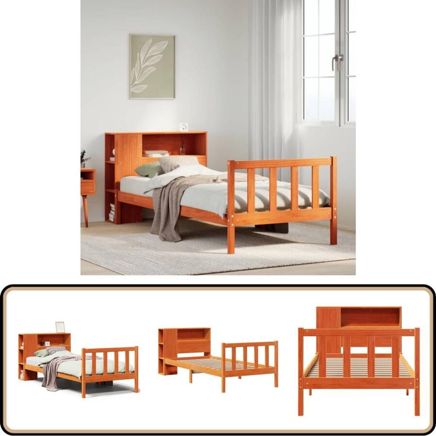 VidaXL Bed met boekenkast Grenenhout 100x200 cm Boekenkastenbed Houten Bed Tweepersoonsbed Stapelbed Slaapcomfort
