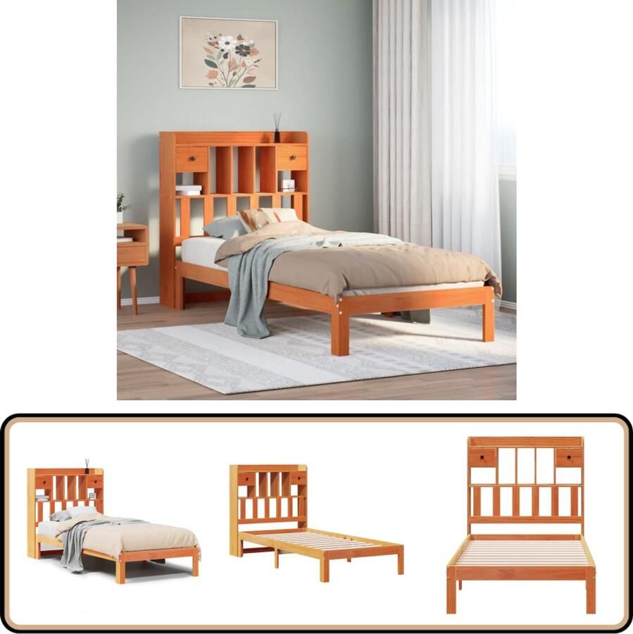 VidaXL Bed met boekenkast Grenenhout 100x200 cm Boekenkastenbed Houten Bed Tweepersoonsbed Stapelbed Slaapkamermeubels