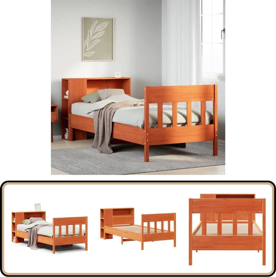VidaXL Bed met boekenkast Grenenhout 100x200 cm Slaapkamers Houten Bed Tweepersoonsbed Boekenkast Bed Compact Bed