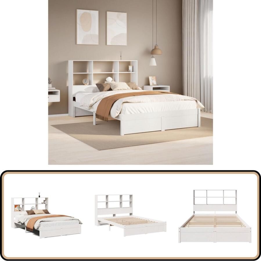 VidaXL Bed met boekenkast Grenenhout 140x200 cm Bed Frame Houten Bed Tweepersoonsbed Boxspringframe Slaapkamer Meubels