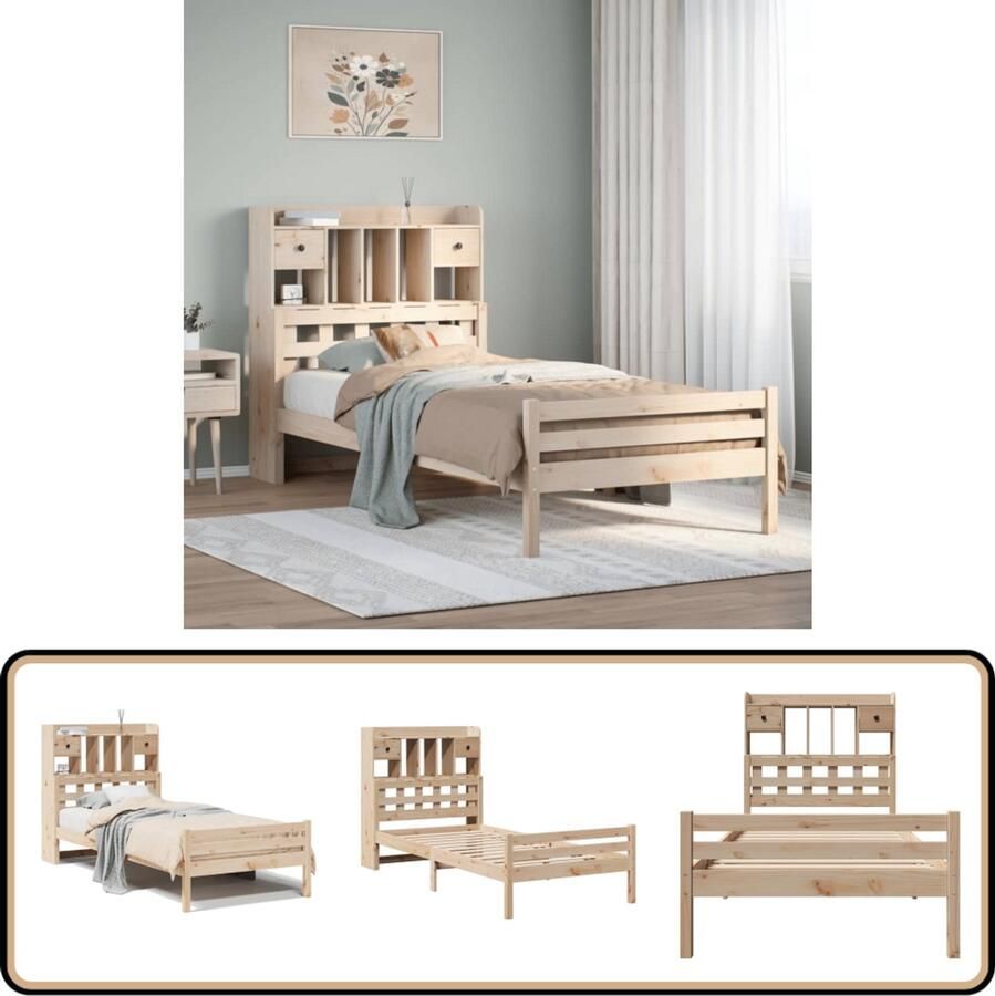 VidaXL Bed met boekenkast Grenenhout 75x190 cm Bed Frame Houten Bed Tweepersoonsbed Boxspringframe Slaapkamer Meubels