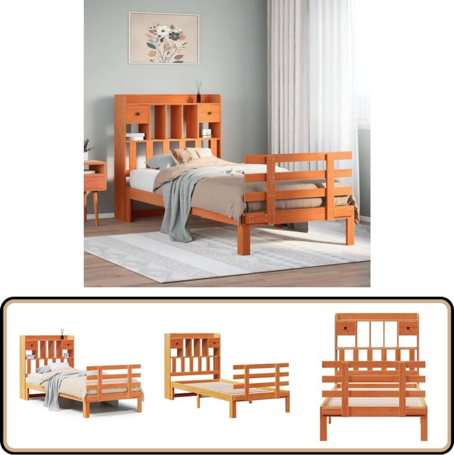 VidaXL Bed met boekenkast Grenenhout 75x190 cm Bed Frame Houten Bed Tweepersoonsbed Slaapkamer Meubels Design Bed