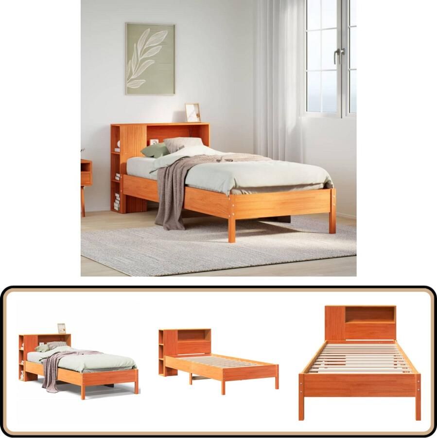 VidaXL Bed met Boekenkast Grenenhout 75x190 cm Bed Frame Houten Bed Tweepersoonsbed Stapelbed Kinderbed Boekenkastenbed Compact Bed Moderne Slaapkamer Landelijke Slaapkamer Rustige Slaapkamer Eenvoudig Te Monteren
