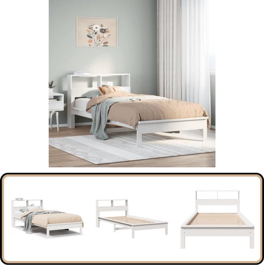 VidaXL Bed met boekenkast Grenenhout 75x190 cm Slaapbank Houten Bed Kinderbed Tweepersoonsbed Stapelbare Bedden