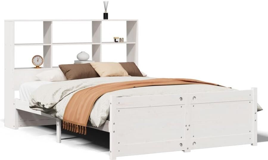 VidaXL Bed met boekenkast zonder matras grenenhout wit 120x190 cm