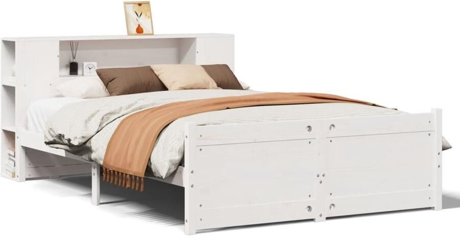 VidaXL Bed met boekenkast zonder matras grenenhout wit 120x190 cm