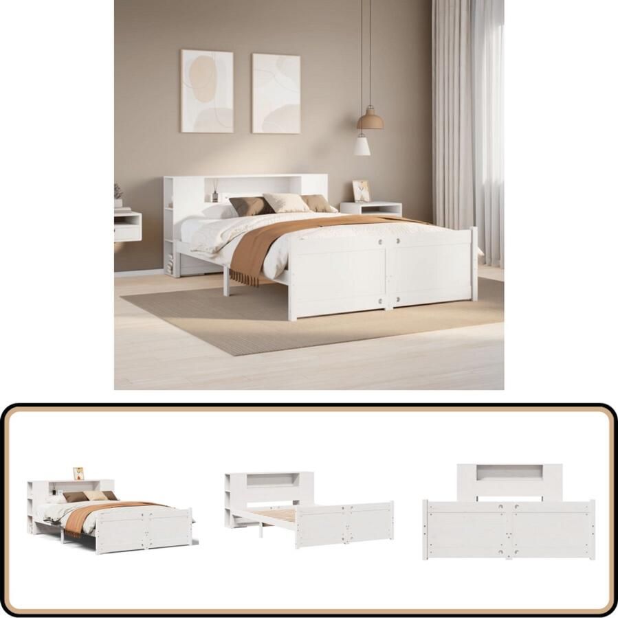 VidaXL Bed met boekenkast zonder matras grenenhout wit 135x190 cm