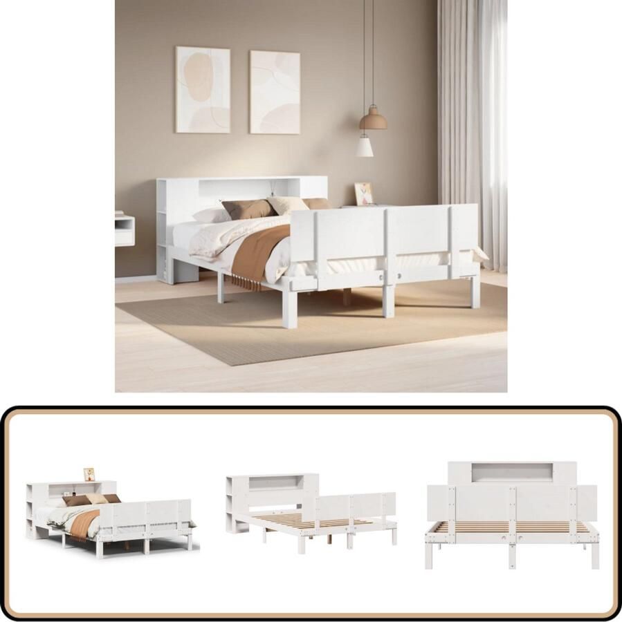VidaXL Bed met boekenkast zonder matras grenenhout wit 135x190 cm