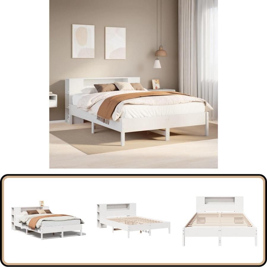 VidaXL Bed met boekenkast zonder matras grenenhout wit 135x190 cm