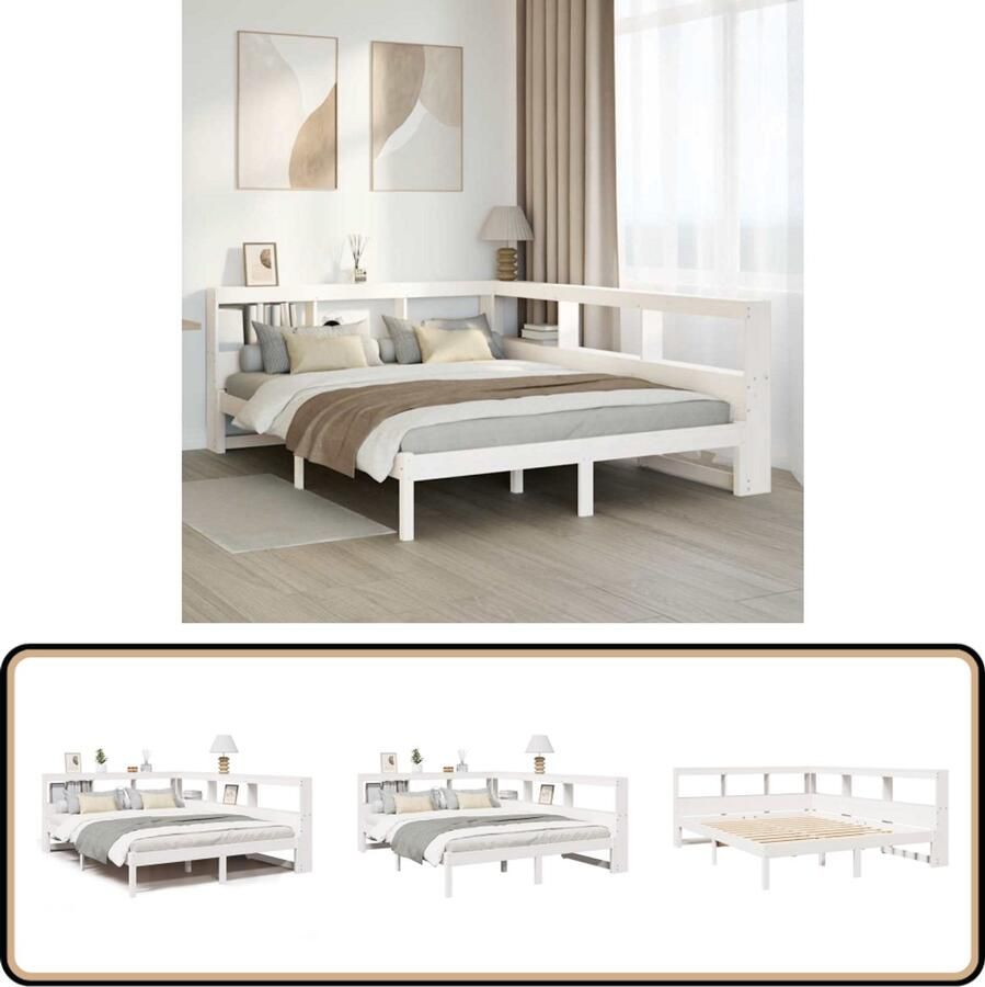 VidaXL Bed met boekenkast zonder matras grenenhout wit 140x190 cm