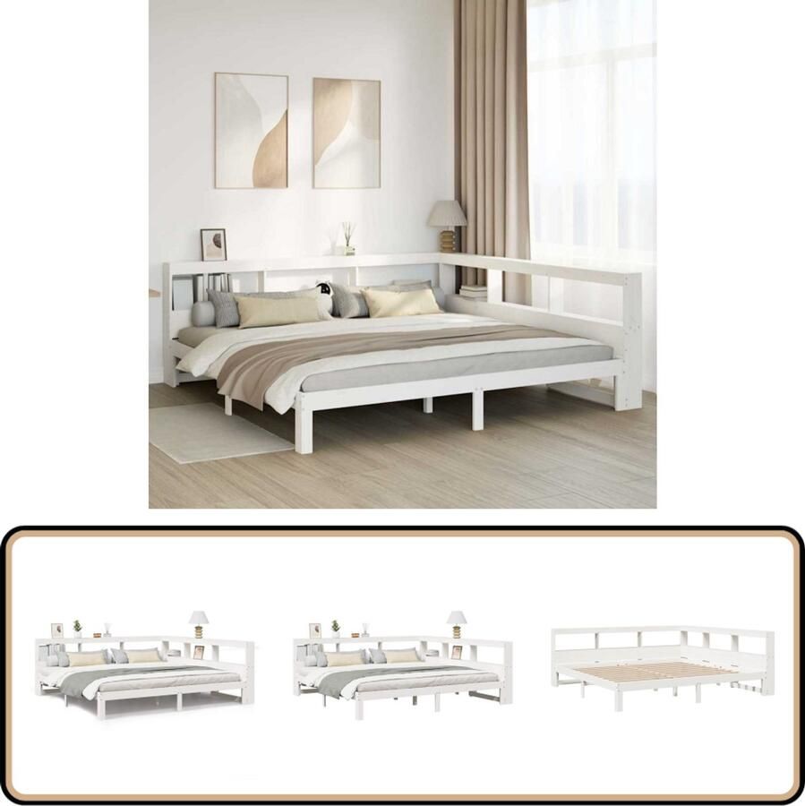 VidaXL Bed met boekenkast zonder matras grenenhout wit 200x200 cm