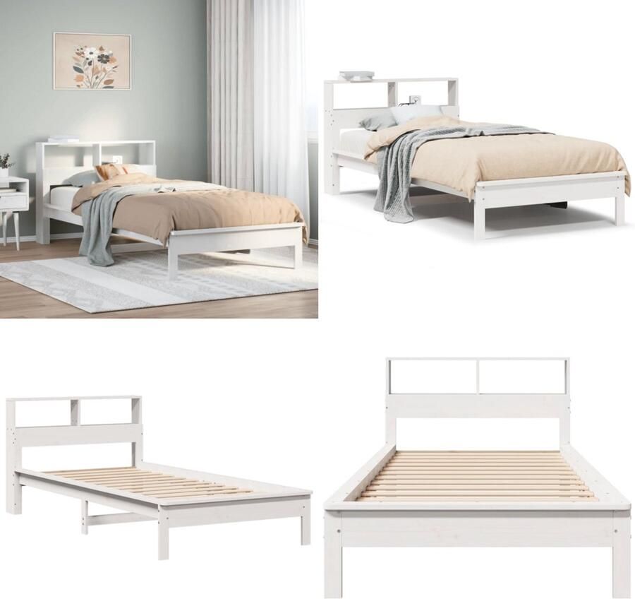 VidaXL Bed met boekenkast zonder matras grenenhout wit 75x190 cm Bed Met Boekenkast Bedden Met Boekenkast Bed Eenpersoonsbed
