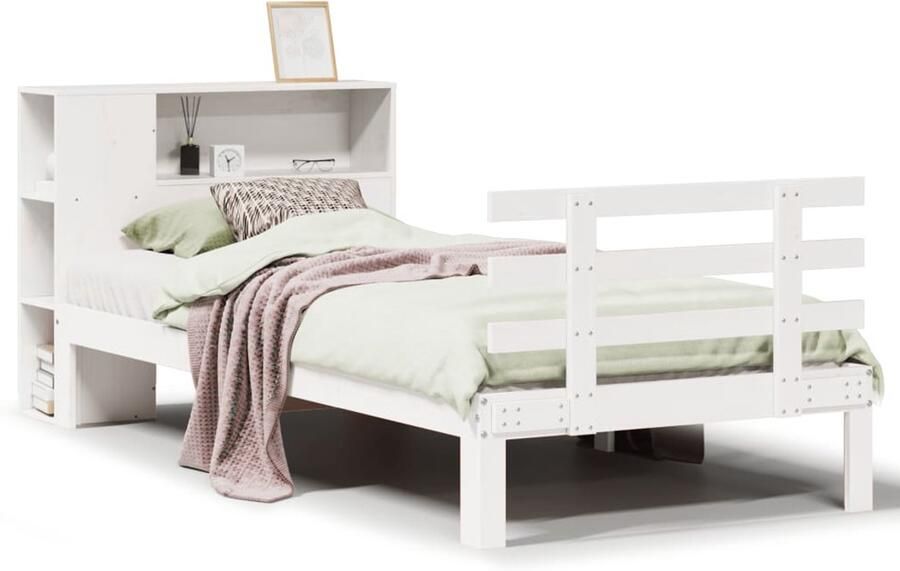 VidaXL Bed met boekenkast zonder matras grenenhout wit 90x190 cm