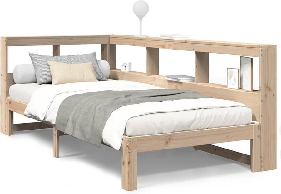 VidaXL Bed met boekenkast zonder matras massief grenenhout 100x200 cm