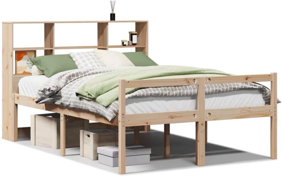 VidaXL Bed met boekenkast zonder matras massief grenenhout 120x190 cm