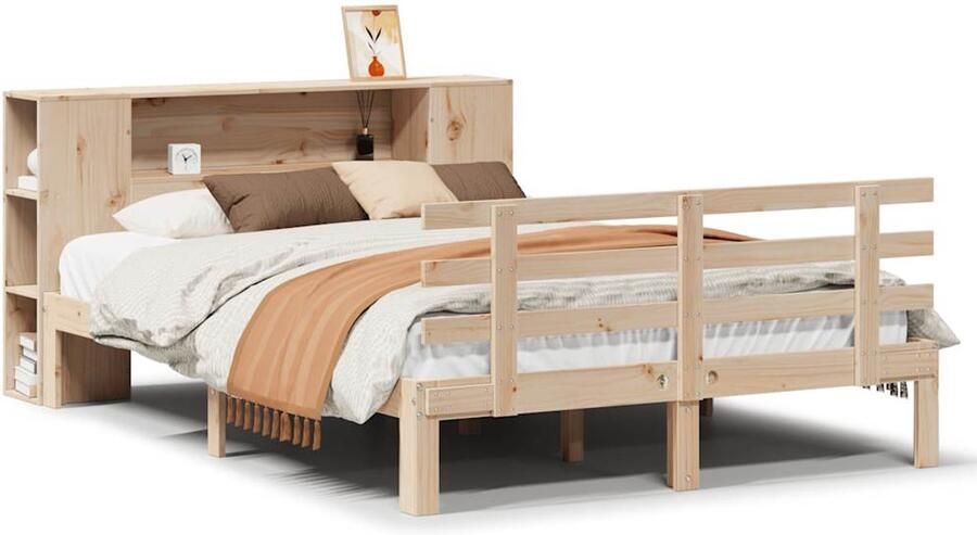 VidaXL Bed met boekenkast zonder matras massief grenenhout 120x190 cm