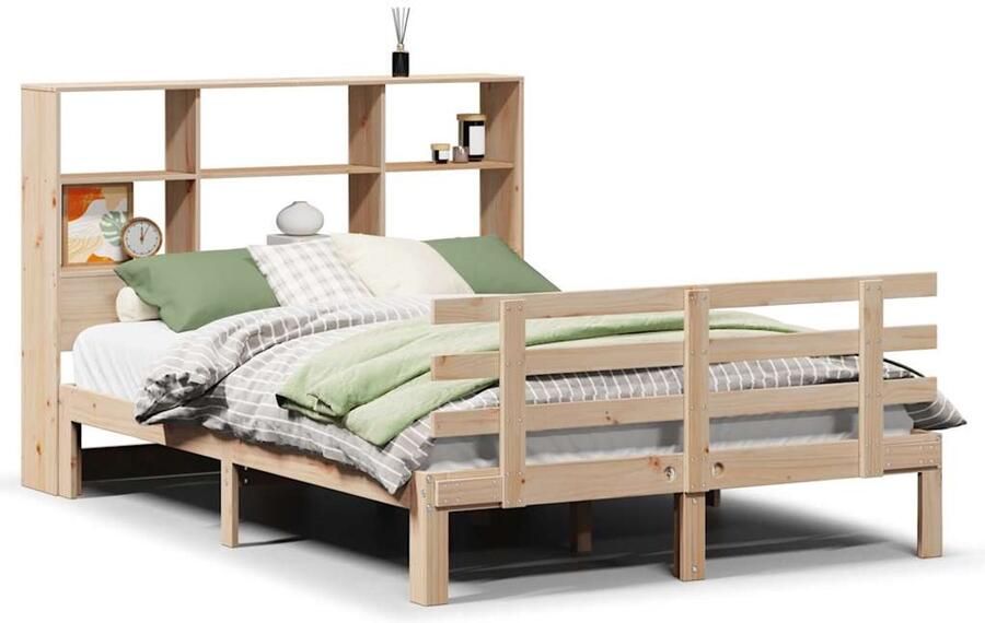 VidaXL Bed met boekenkast zonder matras massief grenenhout 120x190 cm
