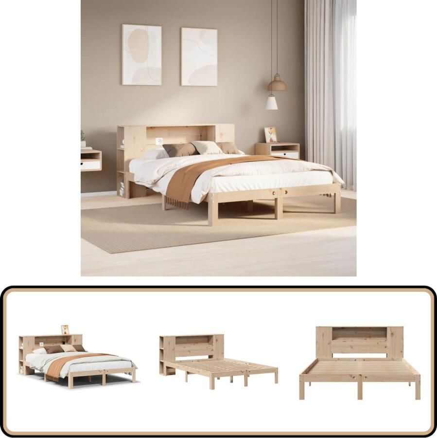 VidaXL Bed met boekenkast zonder matras massief grenenhout 120x190 cm