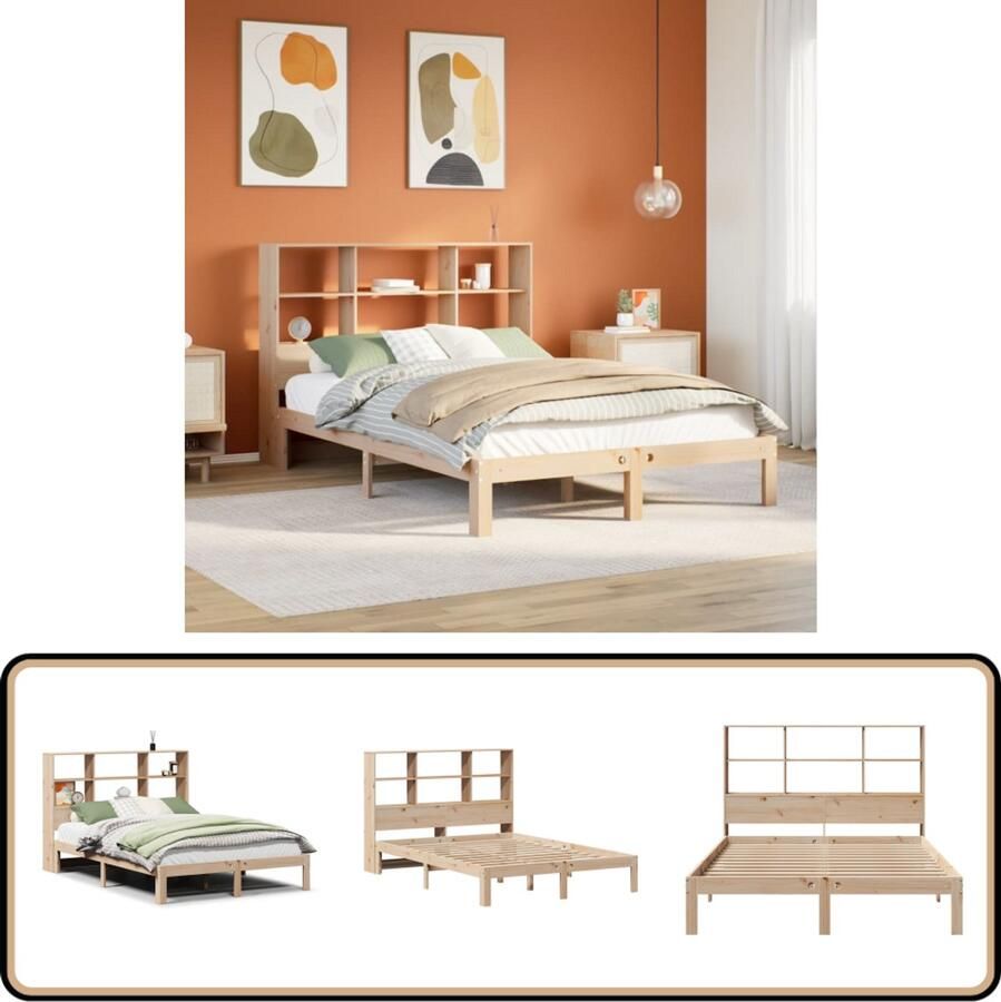 VidaXL Bed met boekenkast zonder matras massief grenenhout 120x190 cm