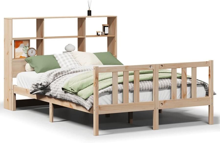 VidaXL Bed met boekenkast zonder matras massief grenenhout 120x200 cm