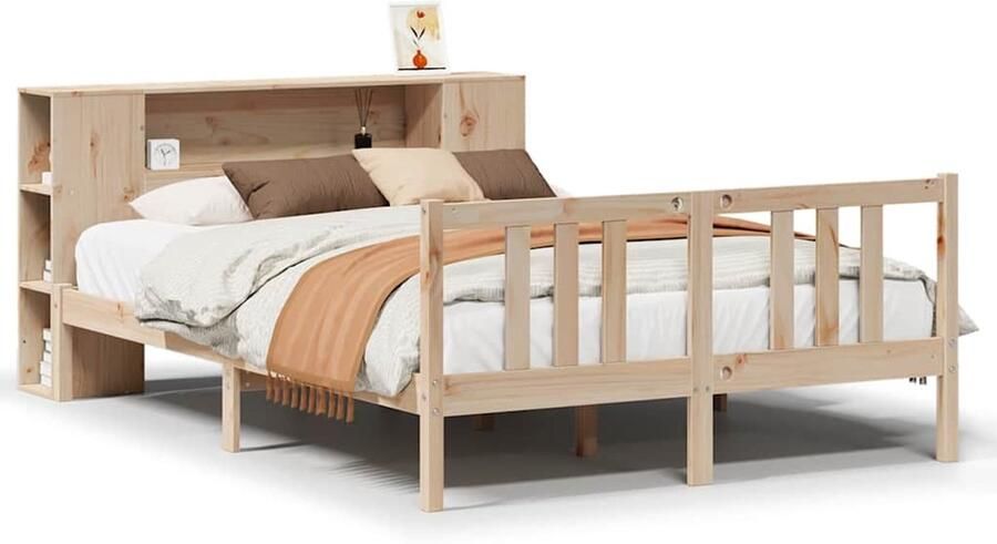 VidaXL Bed met boekenkast zonder matras massief grenenhout 135x190 cm