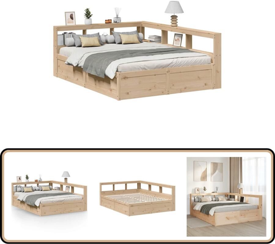 VidaXL Bed met boekenkast zonder matras massief grenenhout 140x200 cm