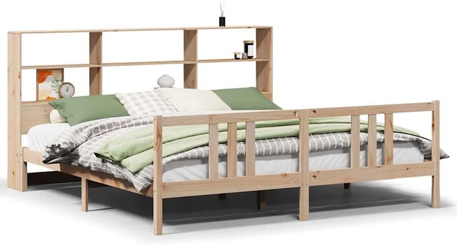 VidaXL Bed met boekenkast zonder matras massief grenenhout 180x200 cm