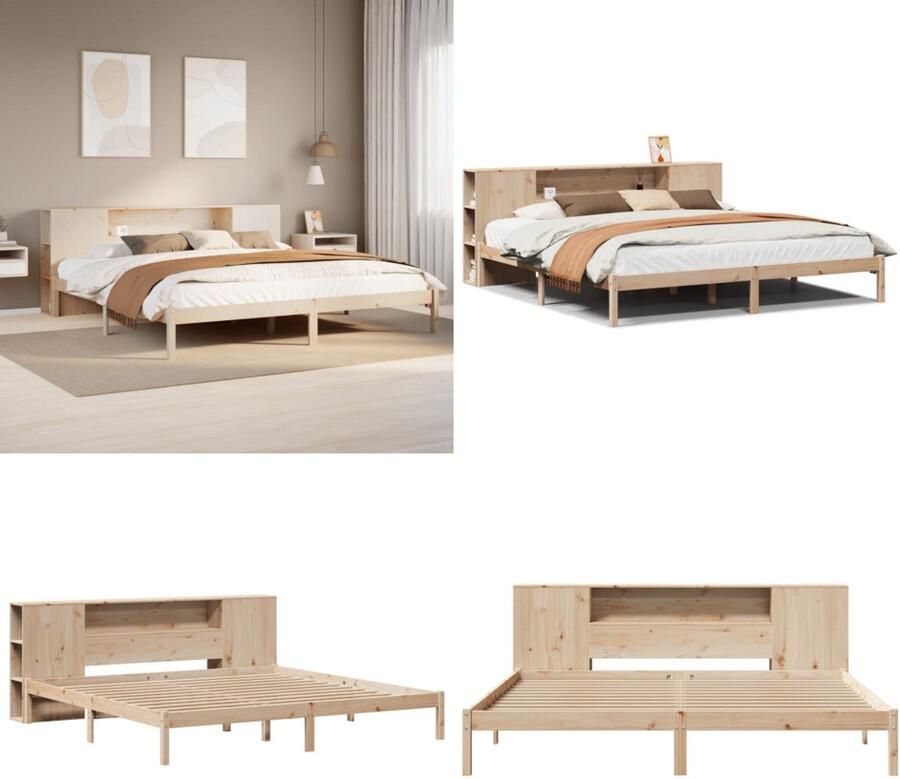 VidaXL Bed met boekenkast zonder matras massief grenenhout 200x200 cm Boekenkastbed Boekenkastbedden Bed Tweepersoonsbed