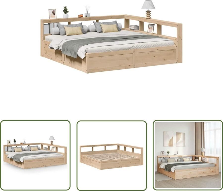VidaXL Bed met boekenkast zonder matras massief grenenhout 200x200 cm Dynamische Sleutel Sleutelset Gereedschap Mechanica Drapers Tools