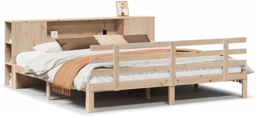 VidaXL Bed met boekenkast zonder matras massief grenenhout 200x200 cm