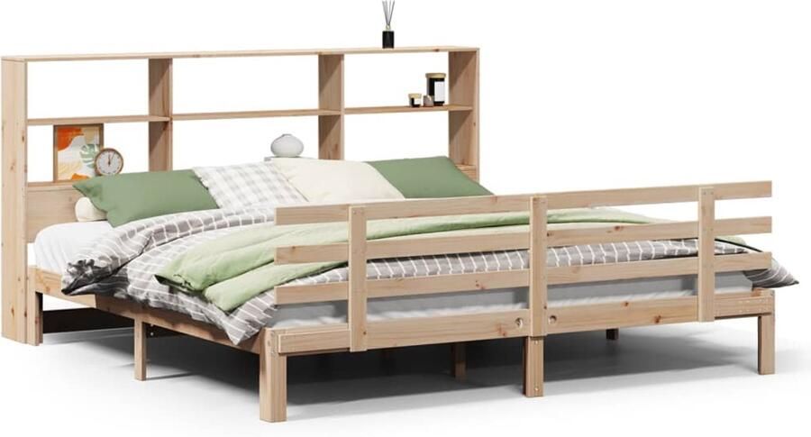 VidaXL Bed met boekenkast zonder matras massief grenenhout 200x200 cm