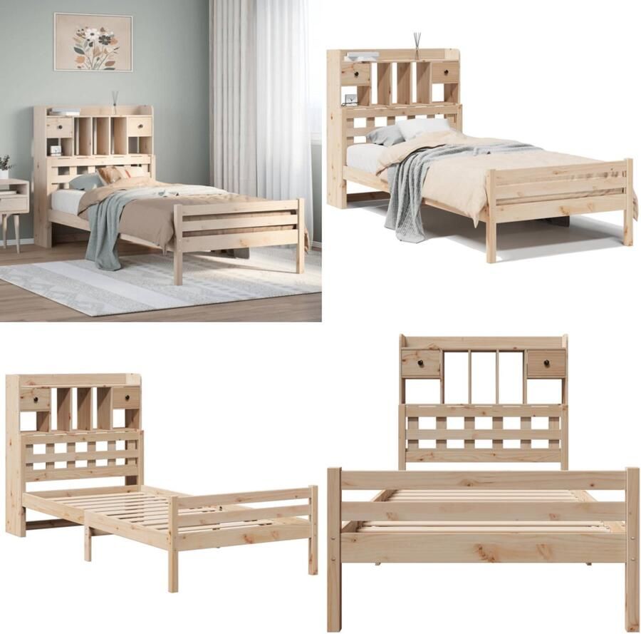 VidaXL Bed met boekenkast zonder matras massief grenenhout 75x190 cm Boekenkastbed Boekenkastbedden Bed Eenpersoonsbed